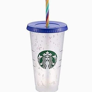Starbucks Color Changing Confetti Reusable Cold Cup,Rainbow Striped Straw, 24oz
